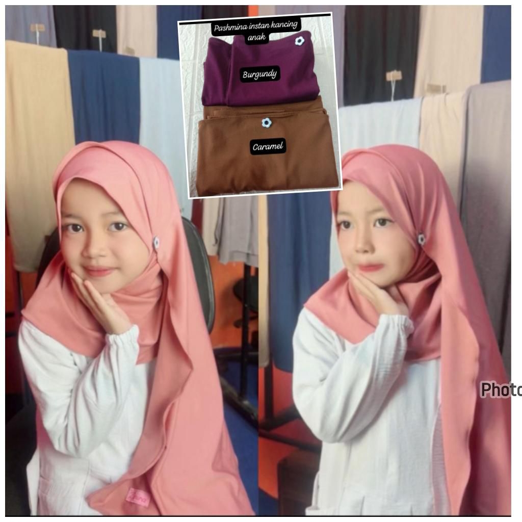 Hijab pashmina instan anak kancing