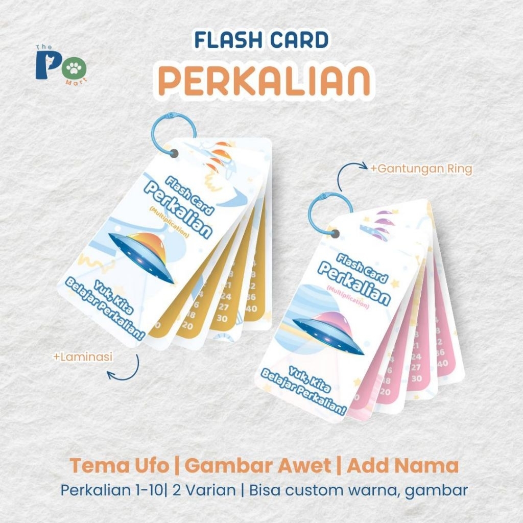 Flash Card Perkalian dan Pembagian Anak SD Tema UFO| Belajar Matematika 1-10 | Laminasi + Gantungan