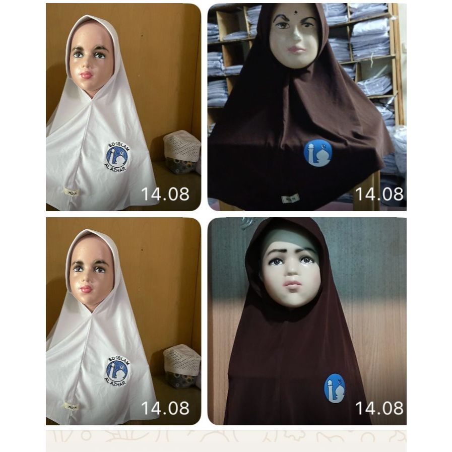 KERUDUNG SD MODEL BERGO WARNA PUTIH & COKLAT BAHAN JERSEY