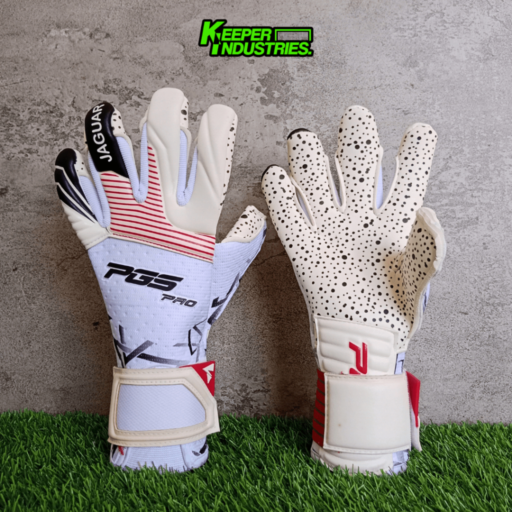 SARUNG TANGAN KIPER PGS PRO KING JAGUAR SERIES FREE T-SHIRT - WHITE