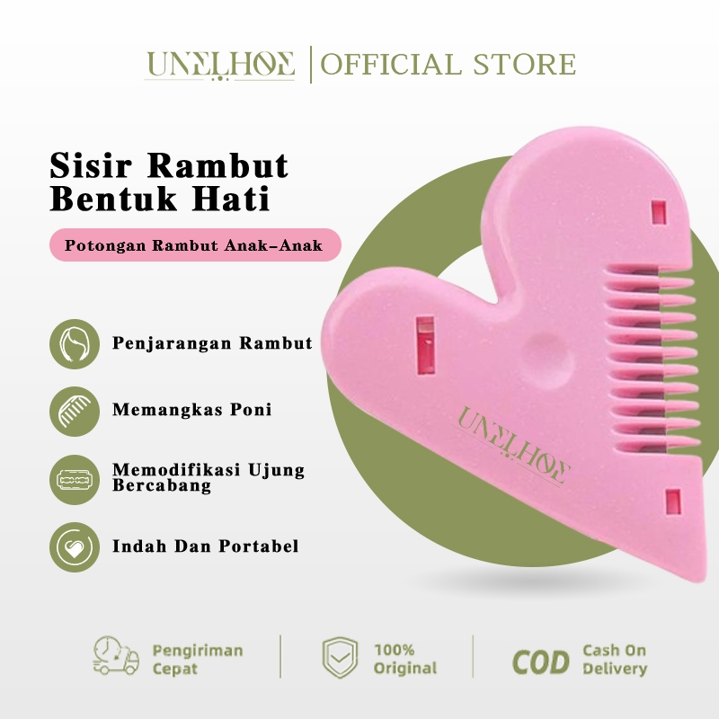 UNELHOE Alat Potongan Rambut Anak Love Pink Lucu Kecil Ringan Portable Hair Cutter 2in1 Sisir Potong