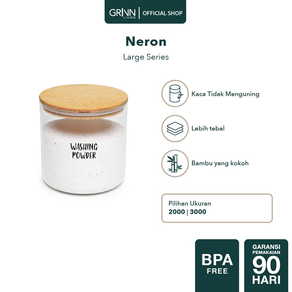 GRINN LIVING Neron Jar Large / Toples Kaca Tutup Kayu Bambu / Tempat Spagheti Beras Tepung Aesthetic