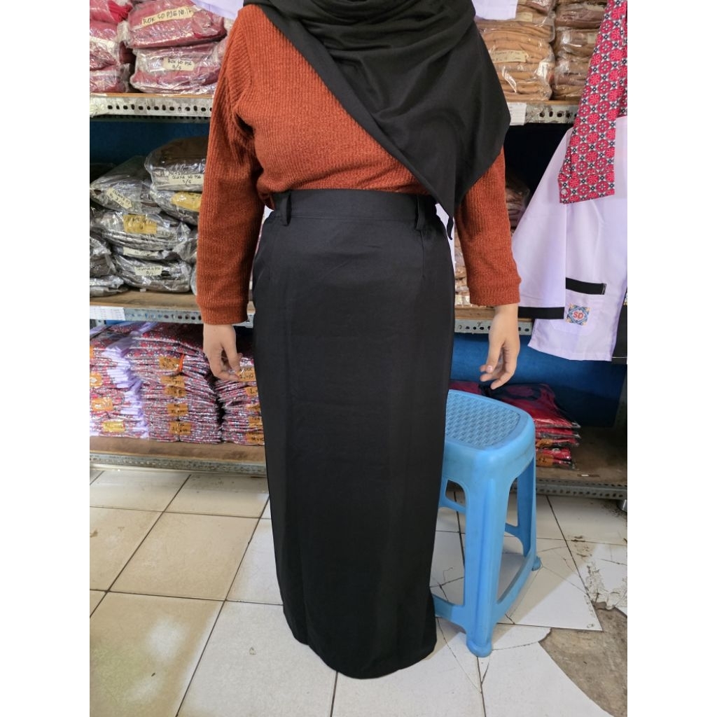 ROK KERJA WANITA PANJANG/ROK BAHAN DASAR KERJA/ROK BELAH SATU
