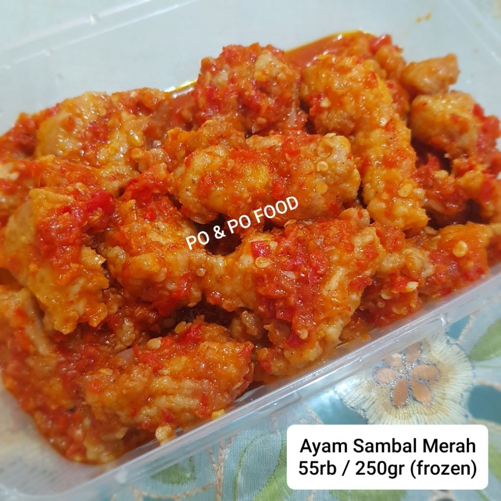 

Ayam Sambal Merah 250gr frozen | Daging Ayam Sambel Pedas | Lauk Frozen beku praktis mudah di sajikan | homemade sayur masakan rumahan
