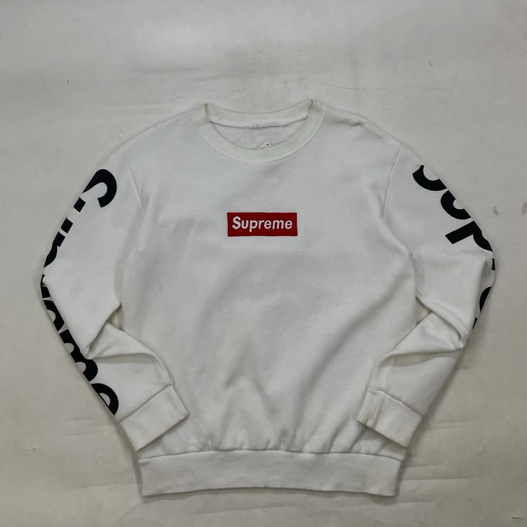 B262 Baju Crewneck Supreme Cotton Big Logo Sweetshirt Putih Tebal Sweeter Lengan Panjang