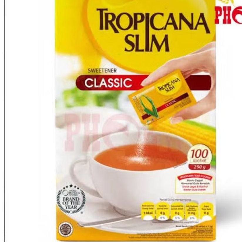 

Pemanis Low Kalori Tropicana Slim Sweetener Classic Box 100 Sachets Aman Untuk Diabet