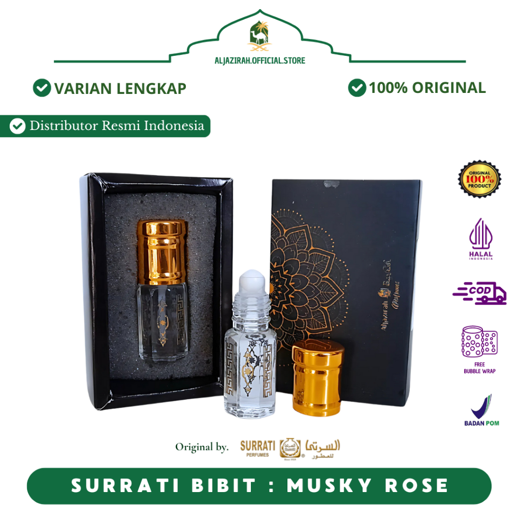 PARFUM BIBIT SURRATI MUSKY ROSE MUSK Al Raudhah I Parfum Aroma Karpet Mesjid Nabawi,TANPA CAMPURAN |