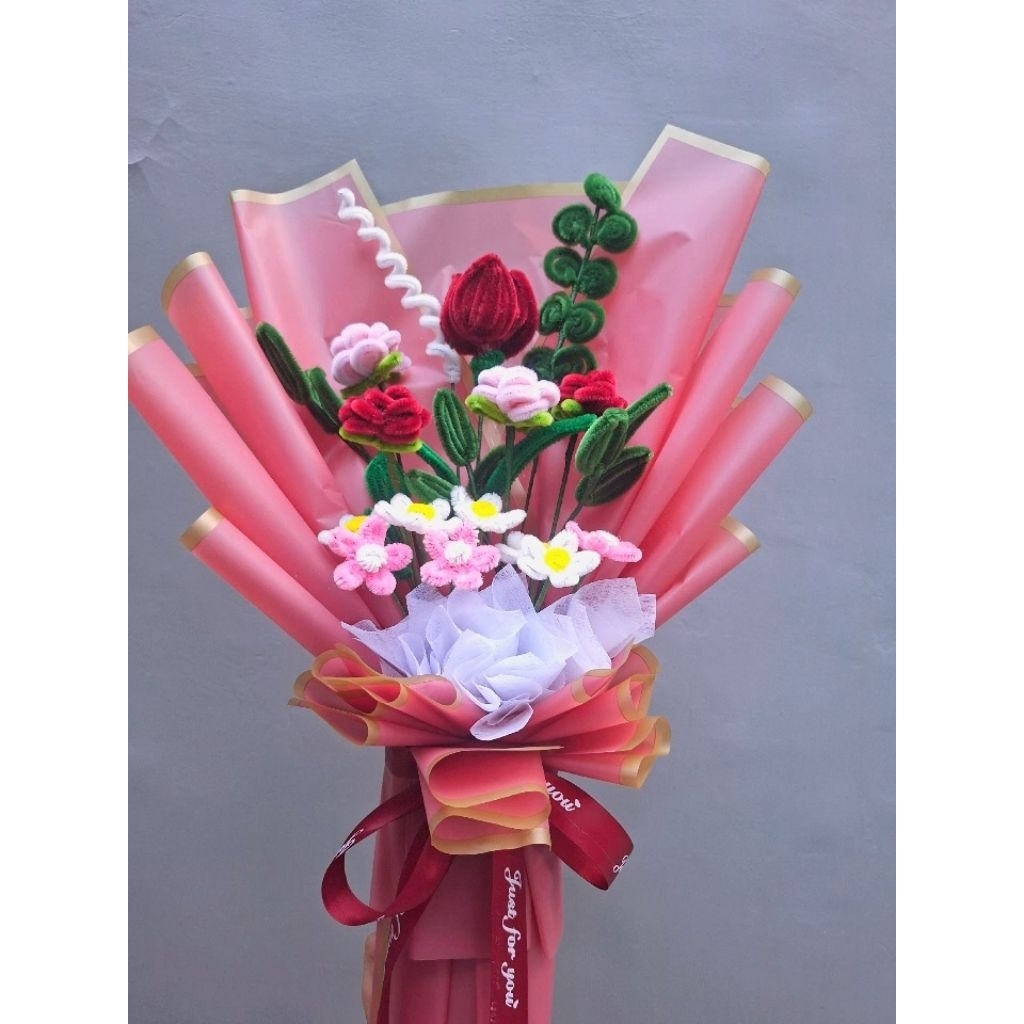 [kawat bulu] buket bunga mawar kawat bulu/buket pipe cleaner/bouqet kawat bulu/bunga kawat bulu