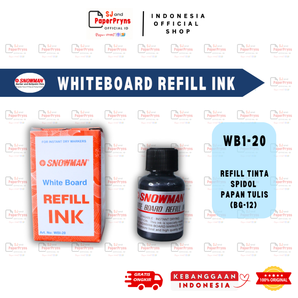 

Refill Tinta Spidol Papan Tulis Snowman – ±30ml (1 BOTOL)