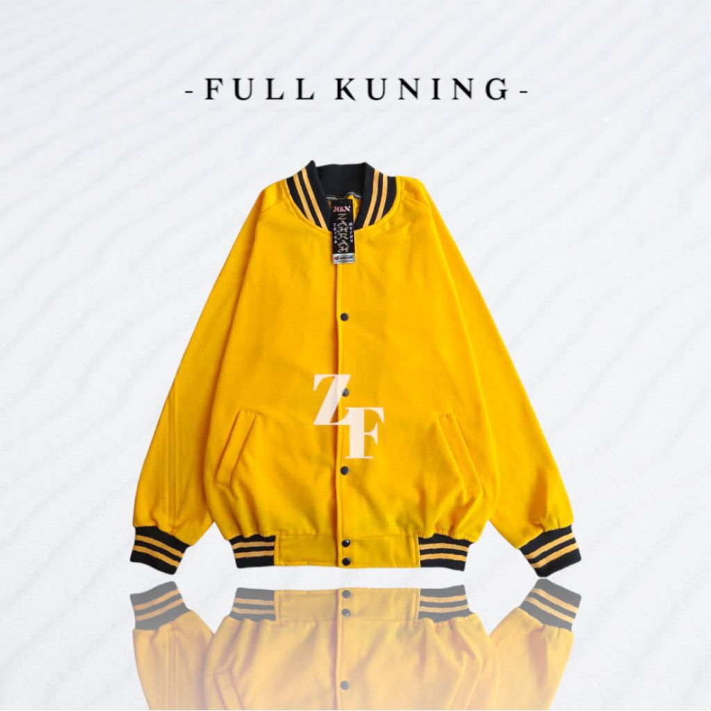 JAKET BASEBALL VARSITY || JAKET KUNING WANITA PRIA || JAKET POLOS KUNING