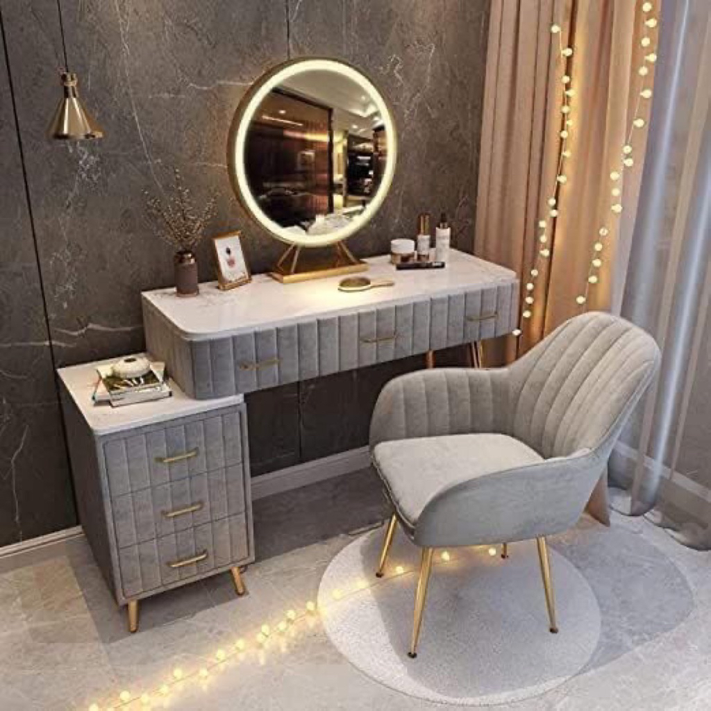 Meja rias minimalis kaki besi lampu led touchscreen modern tolet minimalis lampu led - Loka Living