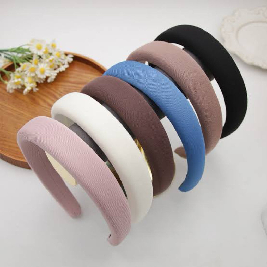 Bando Kain Tebal Wanita Korea || Bando Kain Warna Pastel || Headband Cloud Polos Lebar || Bandana Na