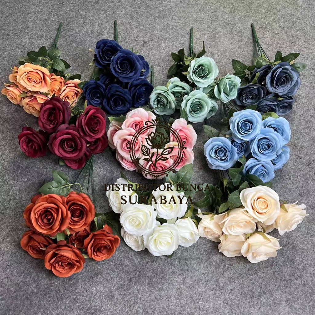 MB MAWAR X9 BUNGA PALSU MAWAR HOLLAND PREMIUM ARTIFICIAL FLOWER BUNGA HIAS BUKET BUNGA ROSE PREMIUM 