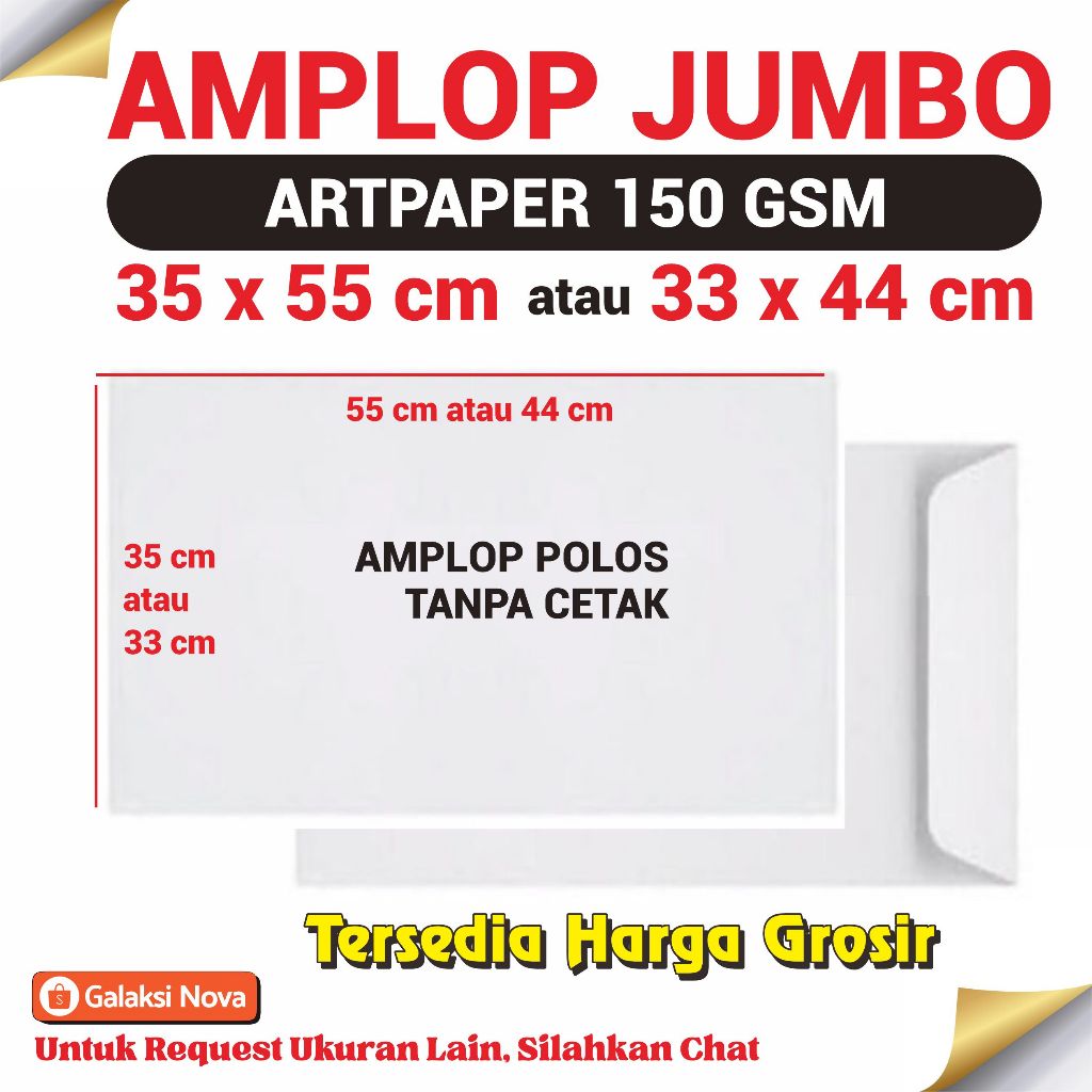 

Amplop 35x55 cm 33x44 cm Artpaper Polos | Amplop ArtPaper 150gsm | Amplop Putih Polos Custom Ukuran