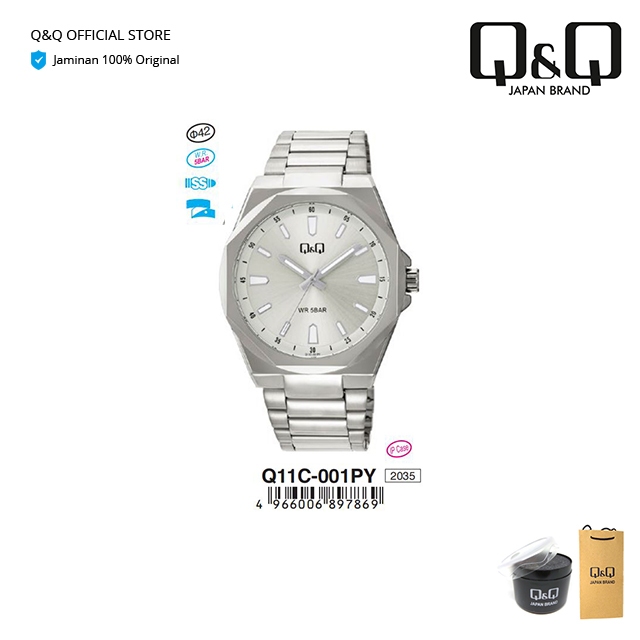 Q&Q QnQ QQ Original Jam Tangan Pria Fashion Analog Stainless Steel - Q11 Q11C Water Resist 5 BAR