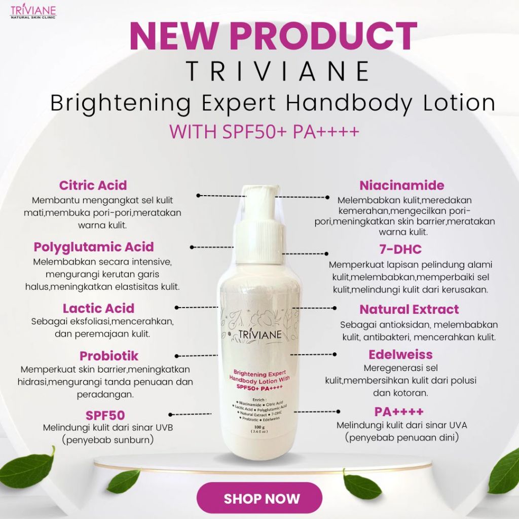 [BPOM] Triviane Brightening Expert Handbody lotion SPF50+ PA++++ by Triviane Natural Skin Clinic