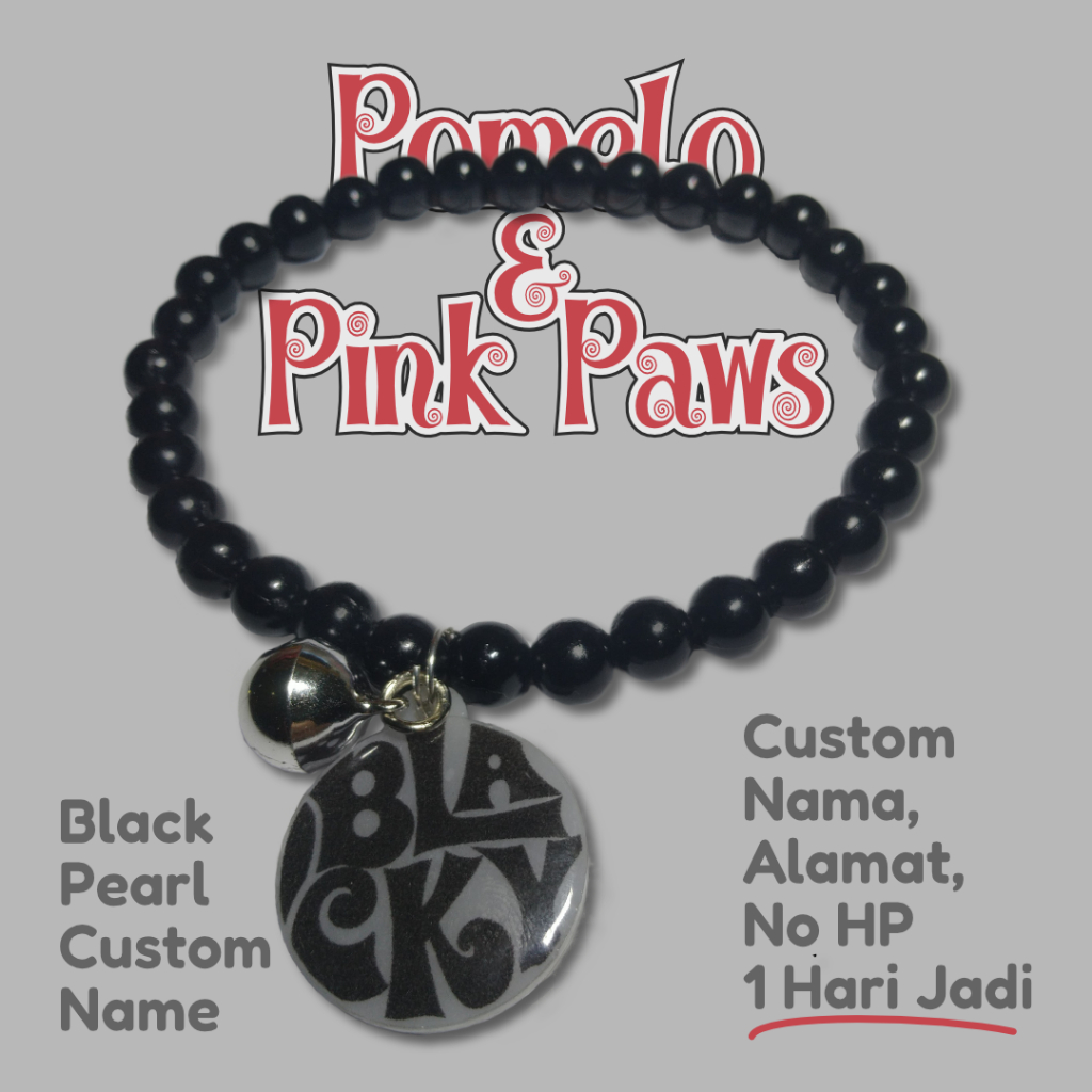 Kalung Kucing Mutiara Liontin Custom Nama - Cat Collar Black Pearl Custom Name Tag - Kalung Kucing M