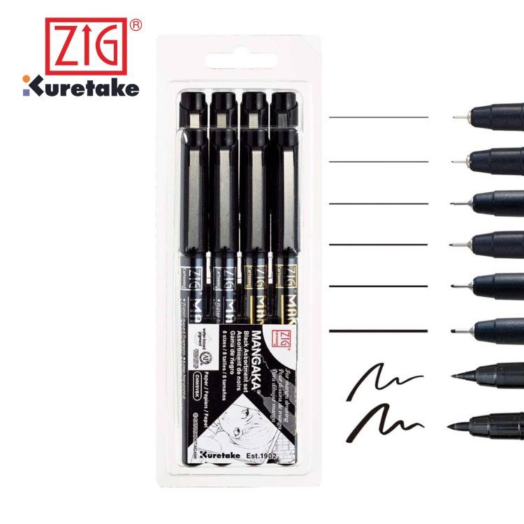 

ZIG Kuretake Cartoonist Mangaka Black Set 8