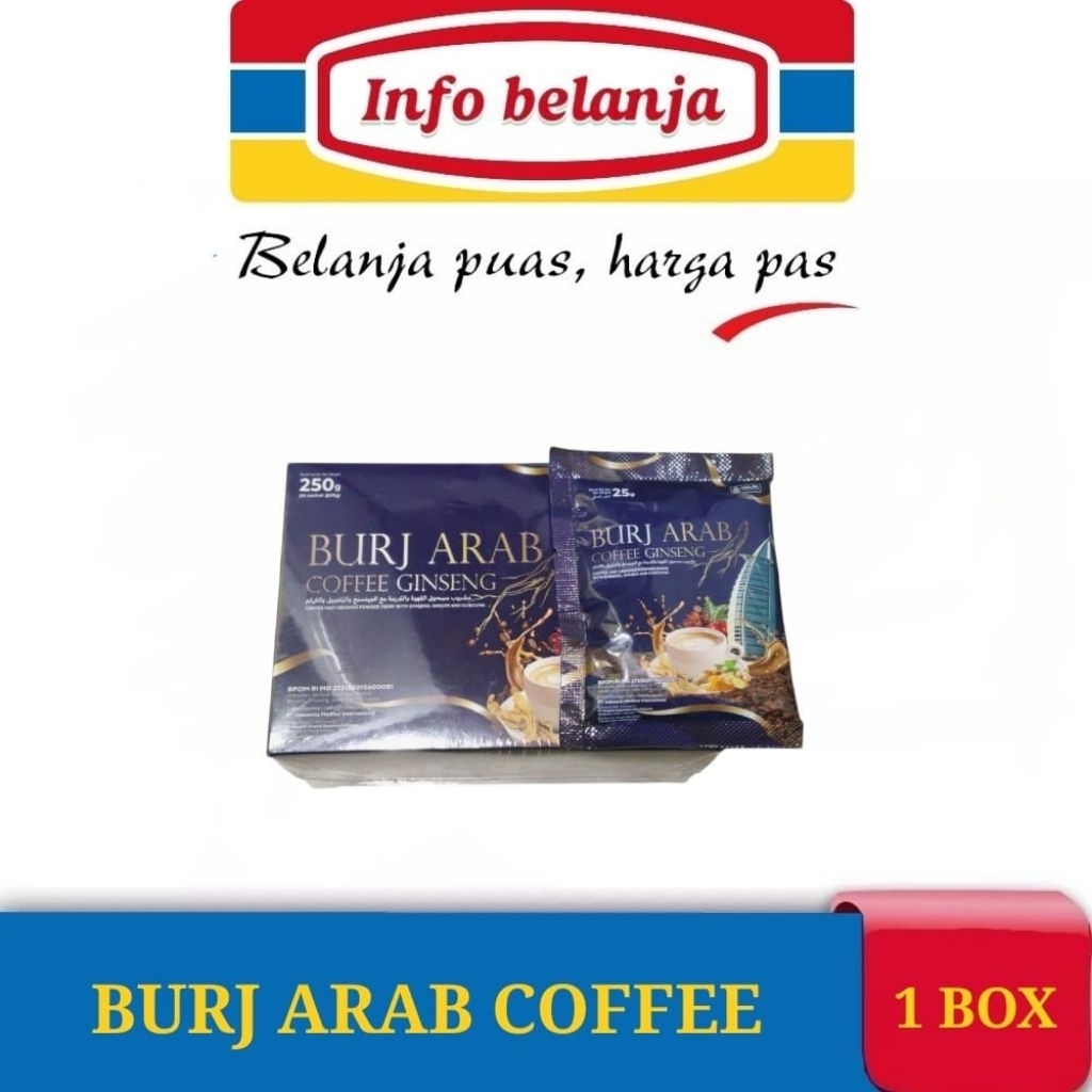 BURJ ARAB 100% ORIGINAL - KOPI DENGAN GINSENG ASLI UNTUK STAMINA & VITALITAS 1 BOX ISI 10 SACHET