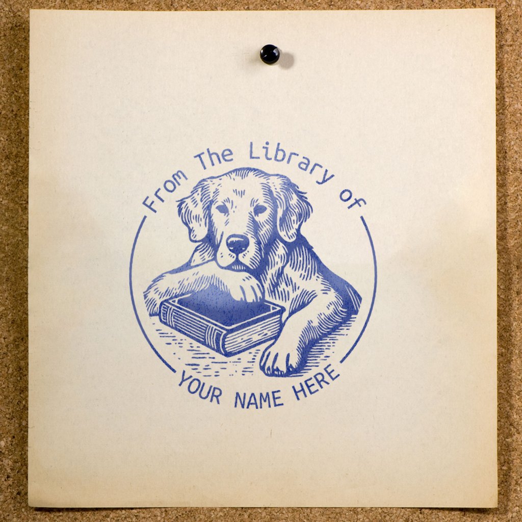 

Stempel Buku Ex Libris Custom Nama SE-87 | Desain Anjing Golden Retriever | Stamp Perpustakaan