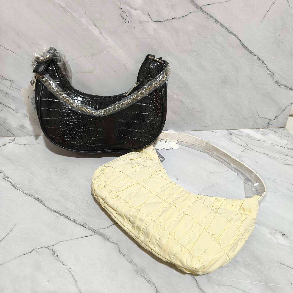 Tas Rantai Buaya Tas Bahu Kulit Nylon Hitam Glossy Putih Shoulder Bag Leather