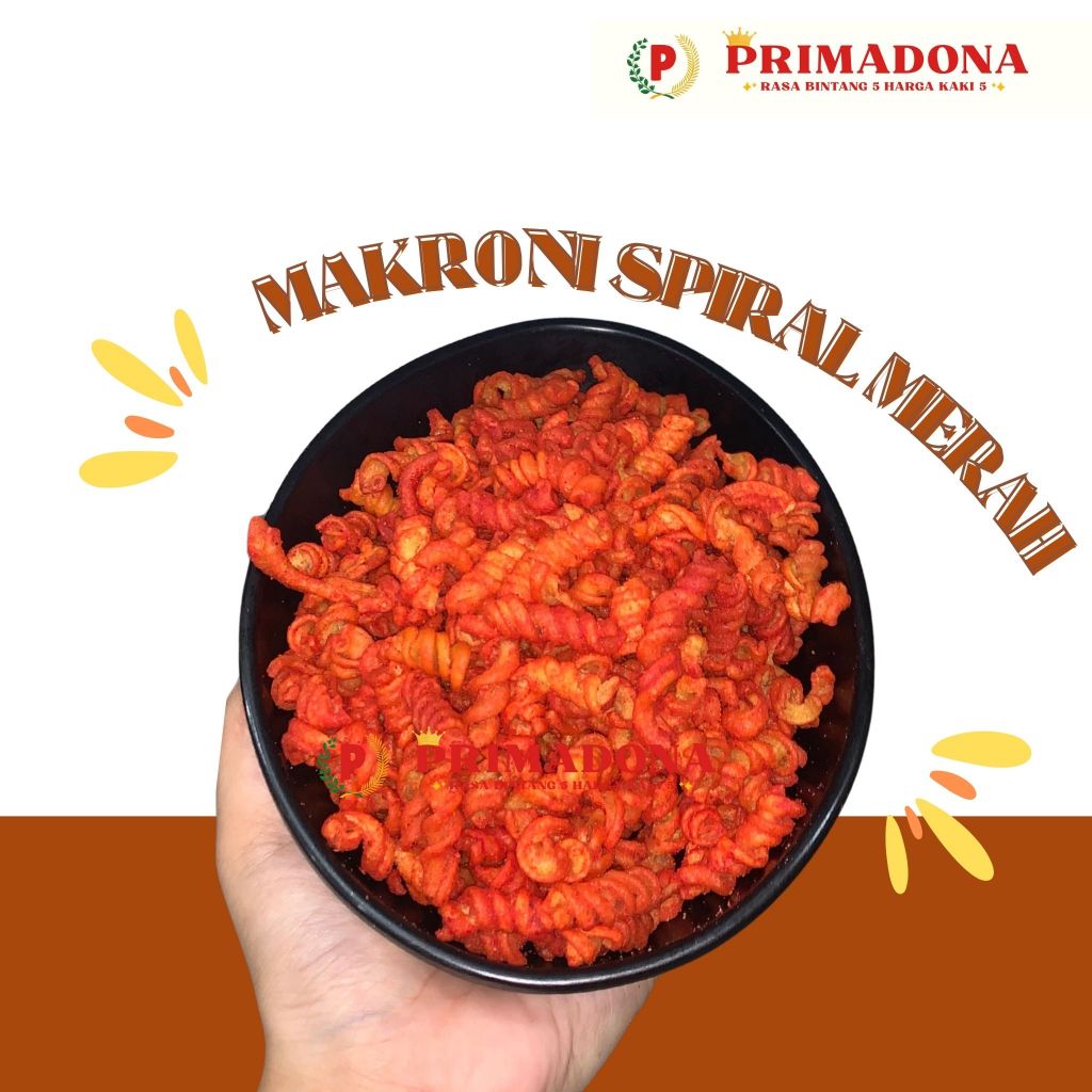 

SNACK CAMILAN MAKRONI SPIRAL MERAH PEDAS MANIS KILOAN 250GR 500GR - PRIMADONA SNACK