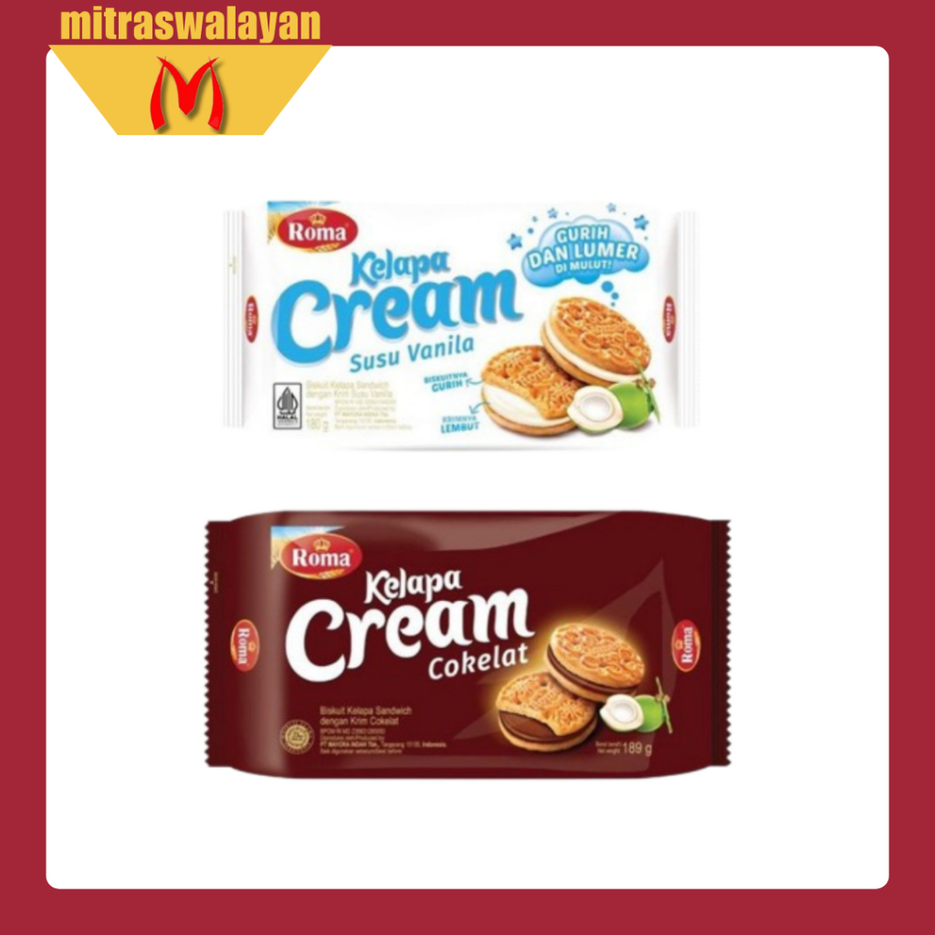 

ROMA Kelapa Cream Rasa Coklat dan Vanilla Kemasan 189 gr