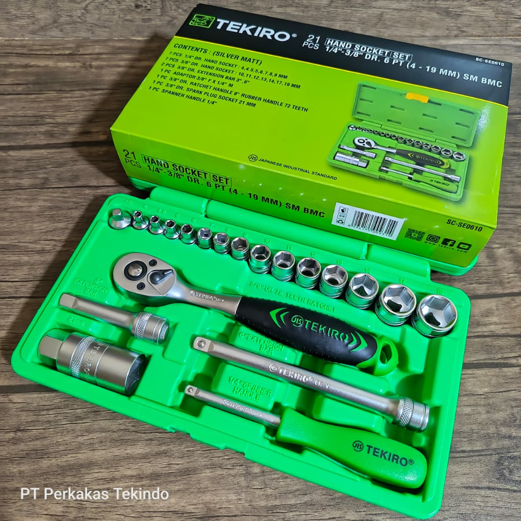 Tool Kit Kunci Sock TEKIRO 21 Pcs - Pas Shock 1/4" - 3/8" DR 6 Pt 1 Box Plastik / Kunci Socket Set (