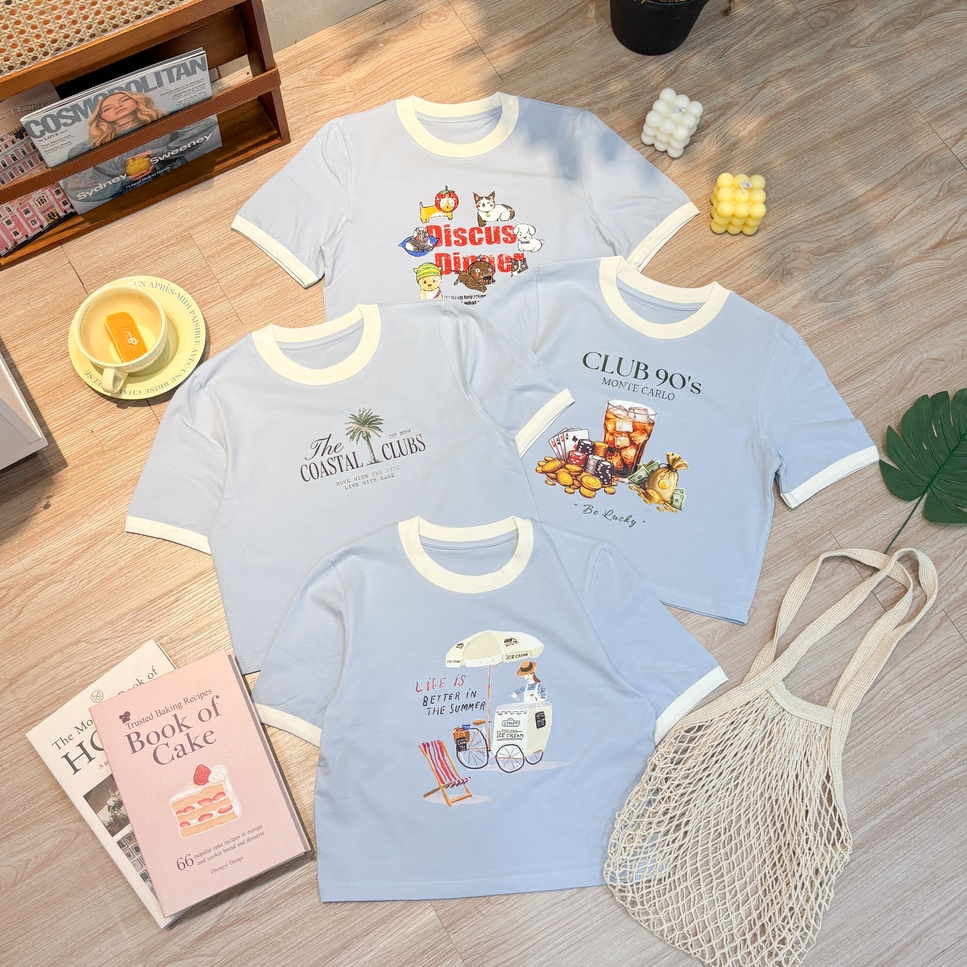 BABY BLUE EDITION Kaos Crop Wanita Biru Muda Pendek Cute Tee Woman Crop Top Short Sleeves / Cute Cro