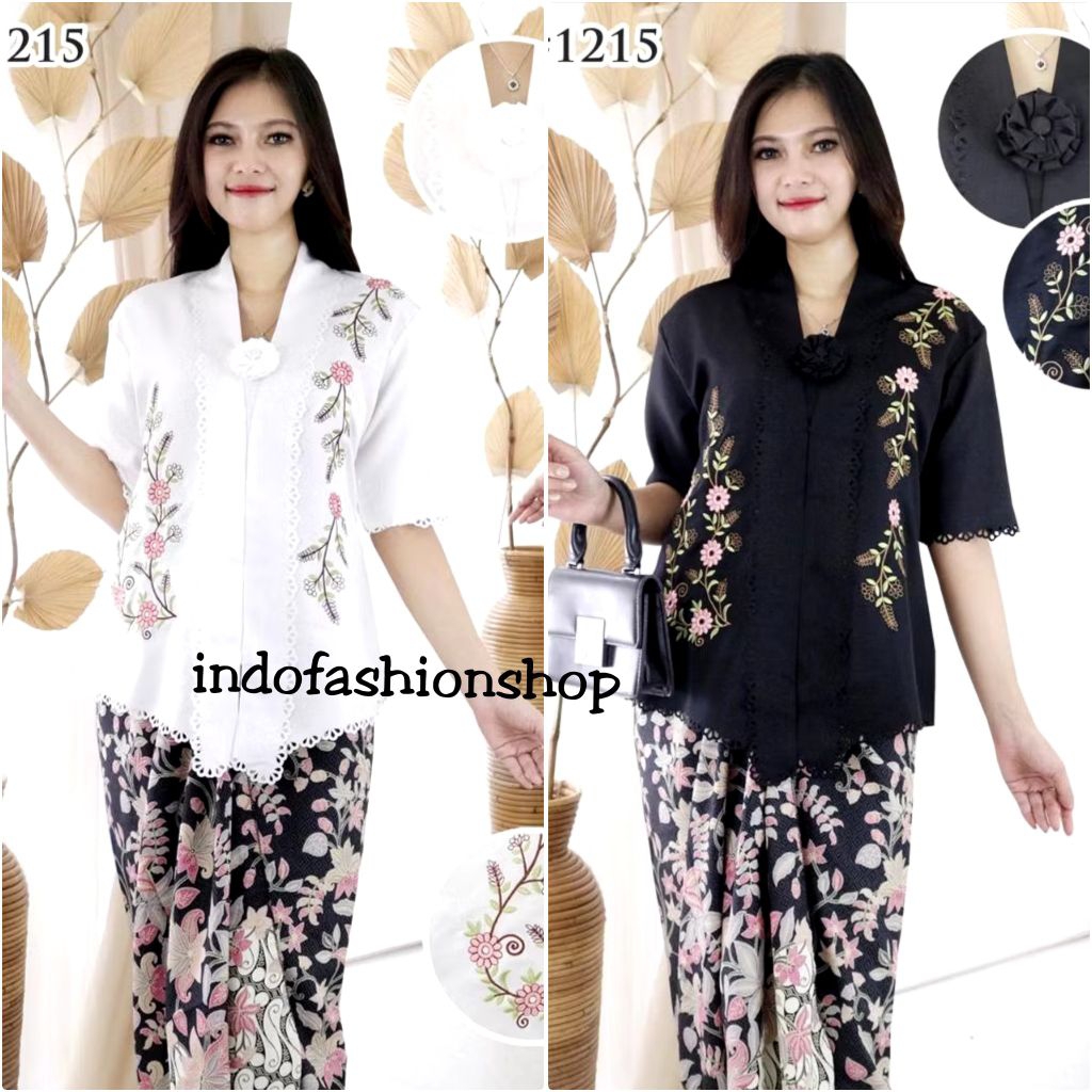 new... Atasan Kebaya modern Dengan Aplikasi Bordir Bunga2 Laser 2 Lengan Pendek Bahan Katun