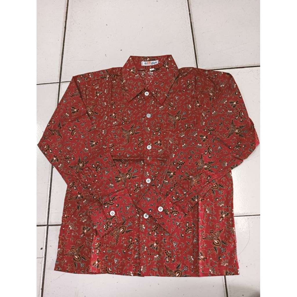 baju batik merah lengan panjang SD , batik sekolah, seragam batik Sekolah SD ,