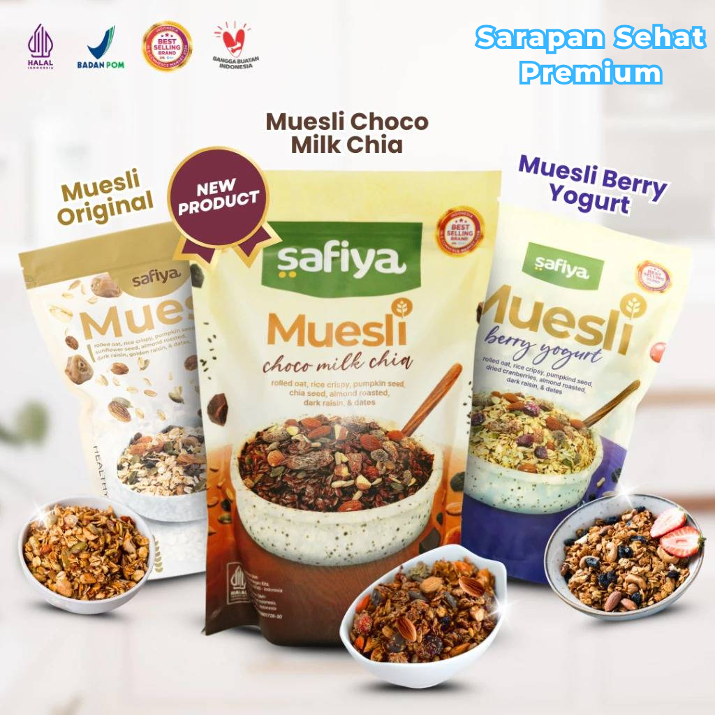

Muesli Safiya 1kg - Muesli Berry Yogurt Choco Milk Chia Original Sereal Oatmeal Sarapan Sehat