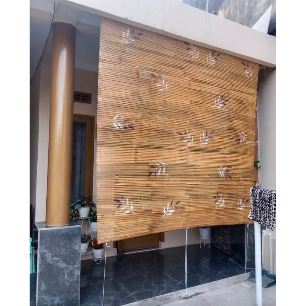 tirai bambu untuk depan rumah tirai bambu motif bunga putih tirai bambu buat gerasi tirai bunga tira