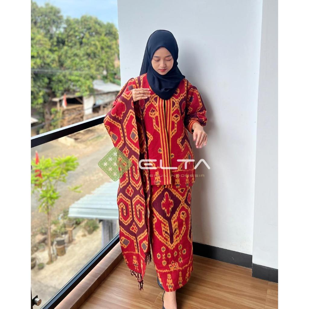 ELTA TENUN set baju tenun motif toraja baju adat toraja kebaya tenun