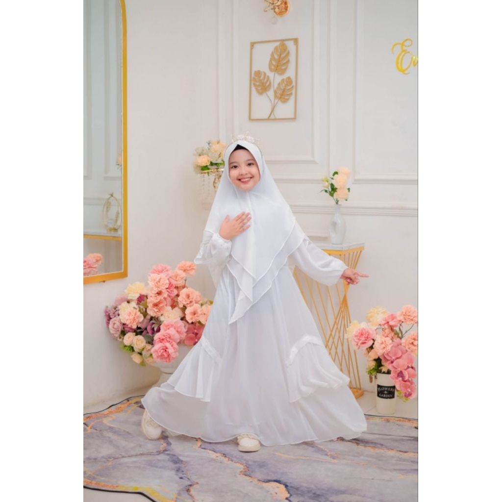 Gamis Set Khimar Putih Anak Perempuan Baju Anak Perempuan