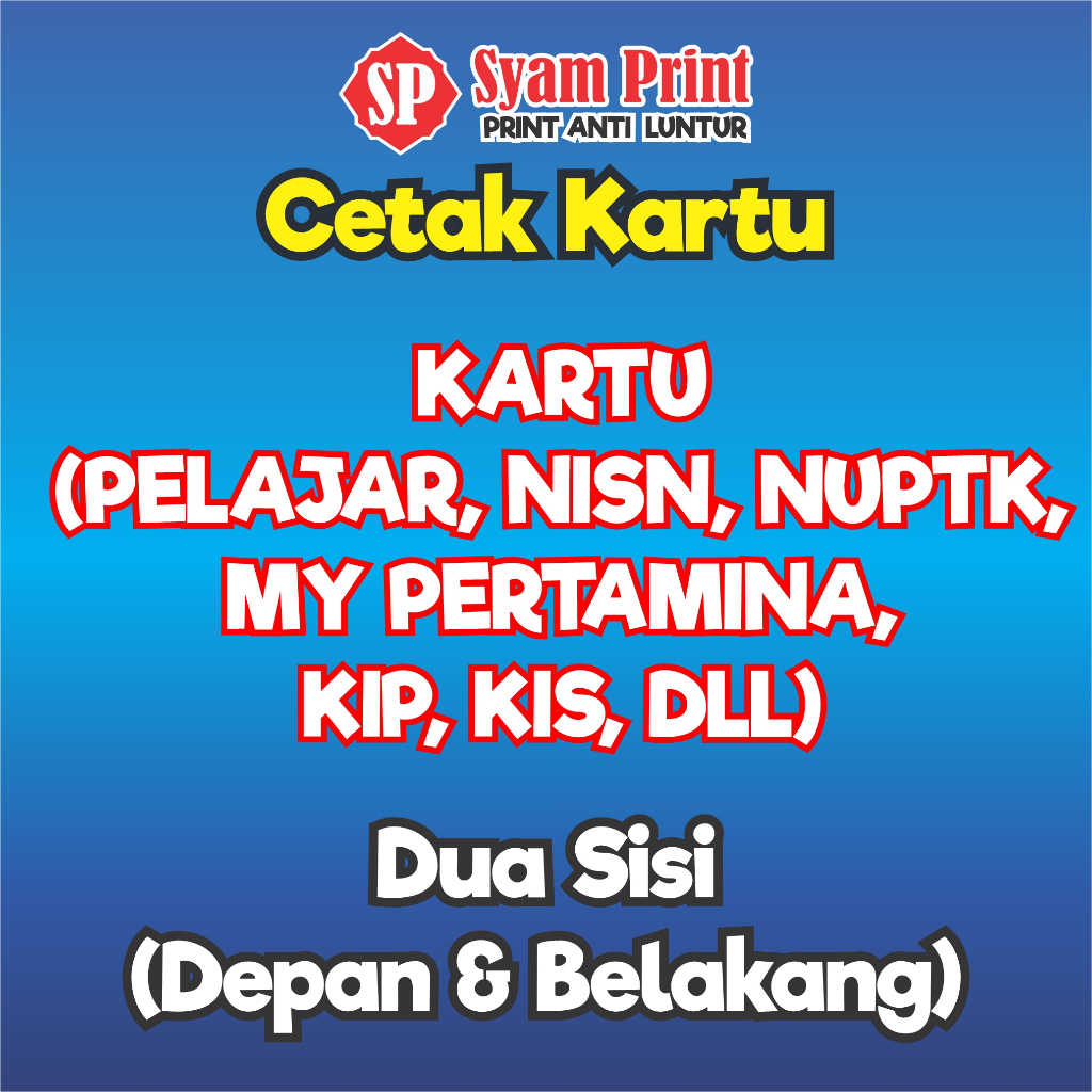 

KARTU MY PERTAMINA, BPSJ, NISN, DLL BAHAN PVC CARD TEBAL 2 SISI (1 HARI JADI)