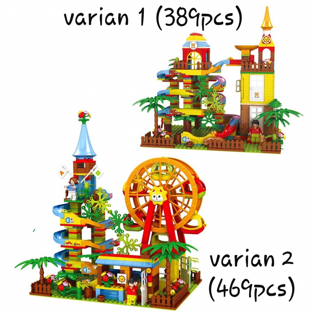 [TSJ]MAINAN BALOK SUSUN SET RAIL SELUNCURAN DAN BOLA / BALOK SUSUN CLASSIC THEMEPARK