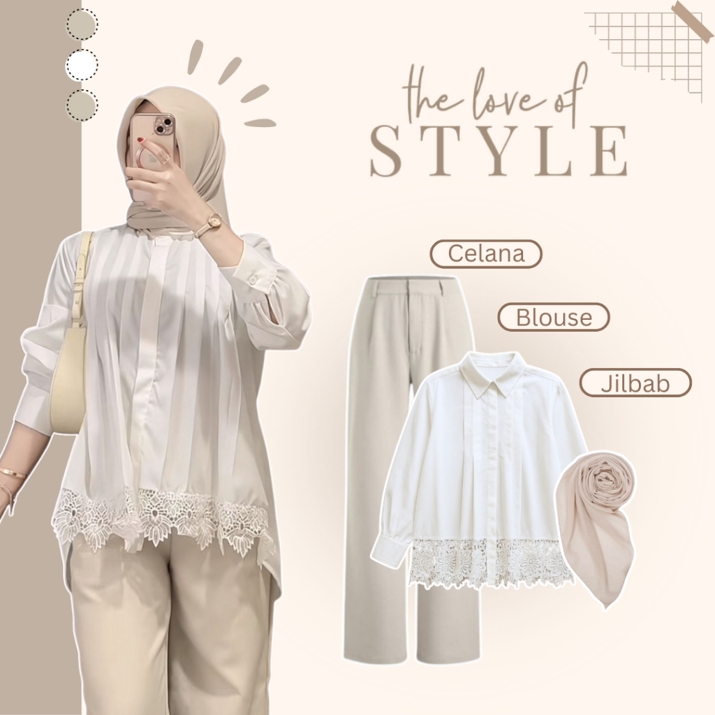 Setelan Outfit Formal Remaja (Blouse - Celana Kulot - Jilbab) One Set Wanita Kondangan 3in1 HO126N