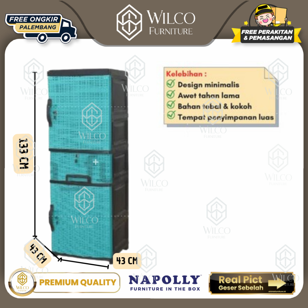 Lemari Susun Plastik Rak Laci Napolly CLC 55L Sakura/ Lemari Baju