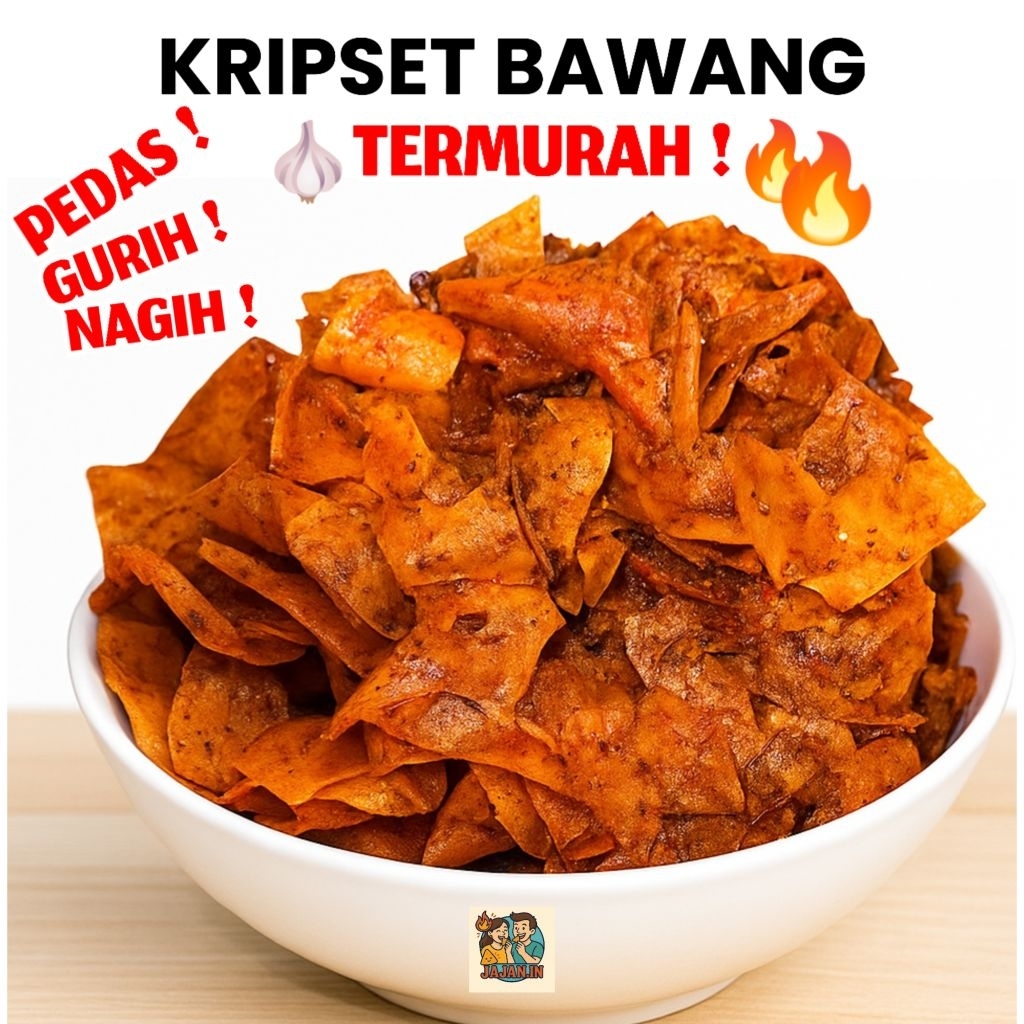 

Kripset Pedas Gurih 250gr | Keripik Bawang Renyah | Camilan Pedas Enak Murah
