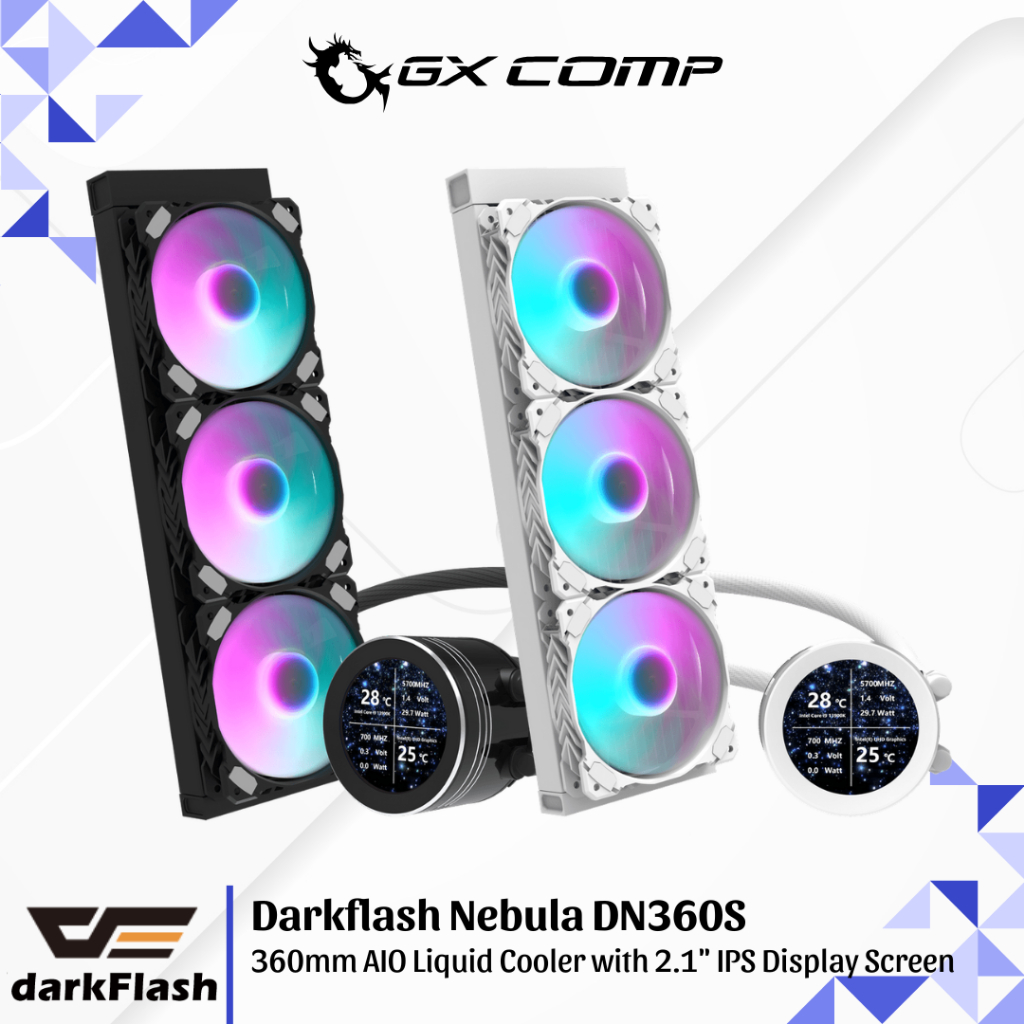 Darkflash Nebula DN360S Black & White ARGB AIO Liquid Cooler 360mm with 2.1" IPS Display Screen | Hi