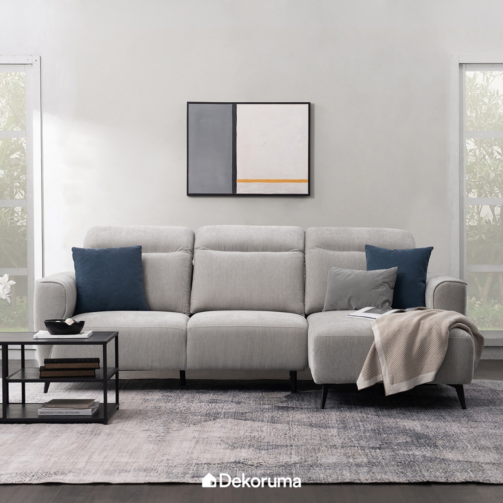 Dekoruma IKEDA Sofa L Kiri 3 Dudukan Kain / Sofa Sudut / Sofa Ruang Tamu Minimalis Fabric Woven - Ab