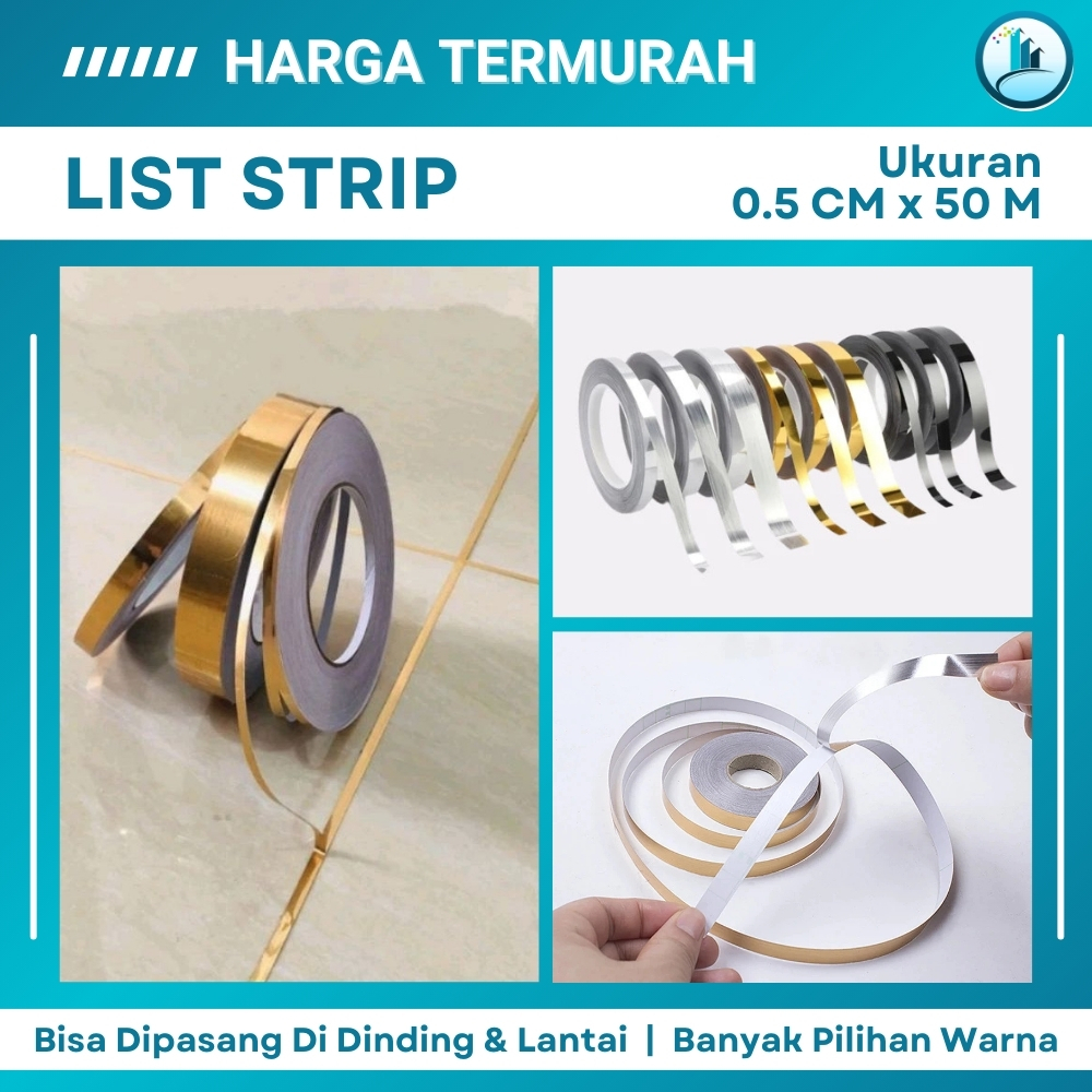 Stiker List Strip Dinding Stiker List Plat Dinding Keramik Gold Hitam Silver