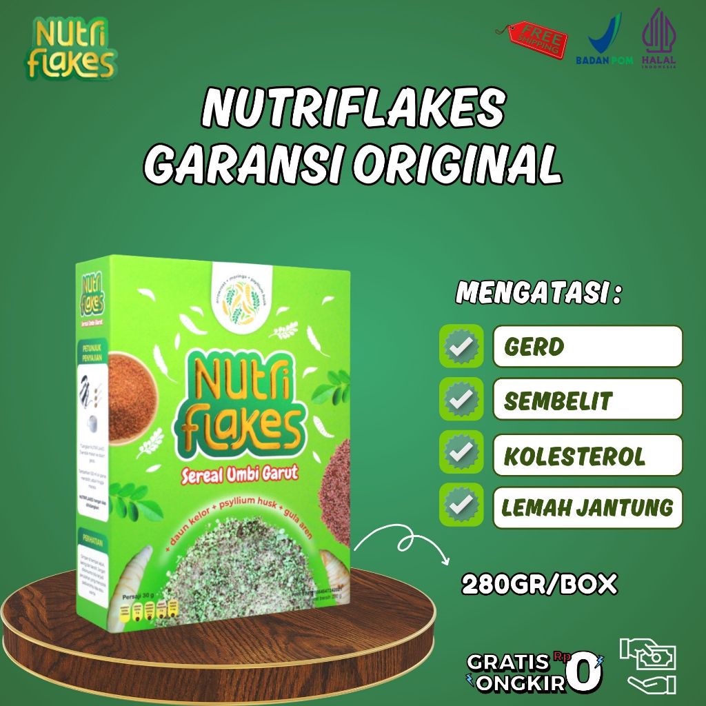 

Nutriflakes Sereal membantu Atasi gejala asam lambung (Maag, GERD), Melancarkan pencernaan dan mengatasi sembelit, Memenuhi kebutuhan serat harian, Mengontrol kadar kolesterol dan gula darah, Mendukung penurunan berat badan, Meningkatkan kekebalan tubuh
