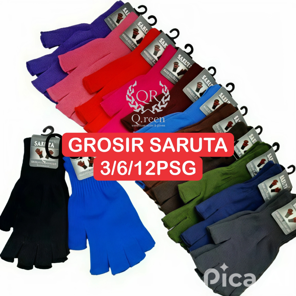 [GROSIR SARUTA BUNTUNG POLOS] 3/6/12PASANG sarung tangan buntung polos warna sarung tangan rajutpolo