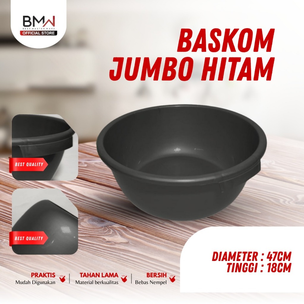 BMW  Kitchenware - Baskom Jumbo Bahan Plastik Baskom Cuci Baju Pakaian Hitam Bulat Tempat Wadah Serb