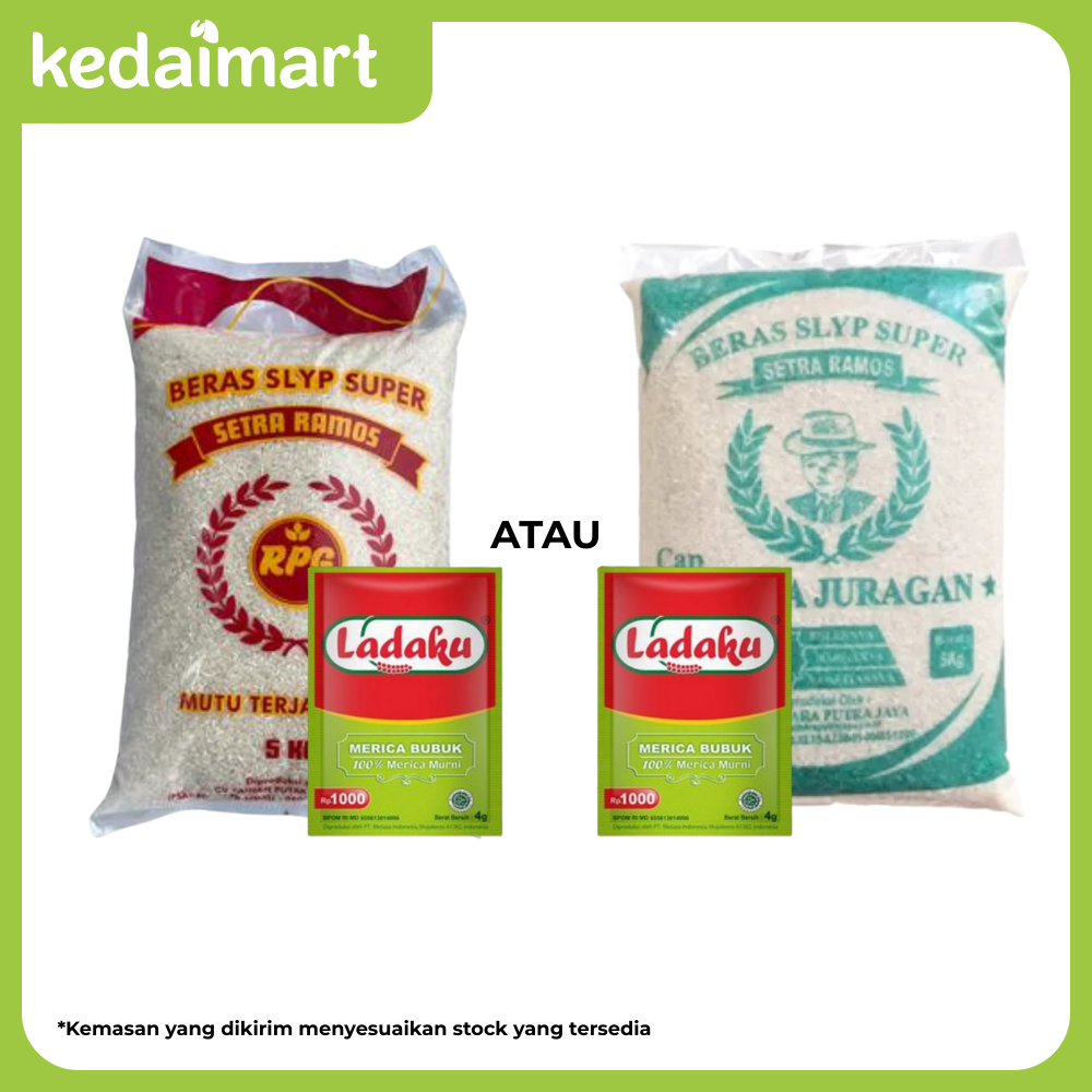 

Beras Slyp Super Setra Ramos 5 Kg dan Ladaku Merica Bubuk Pcs