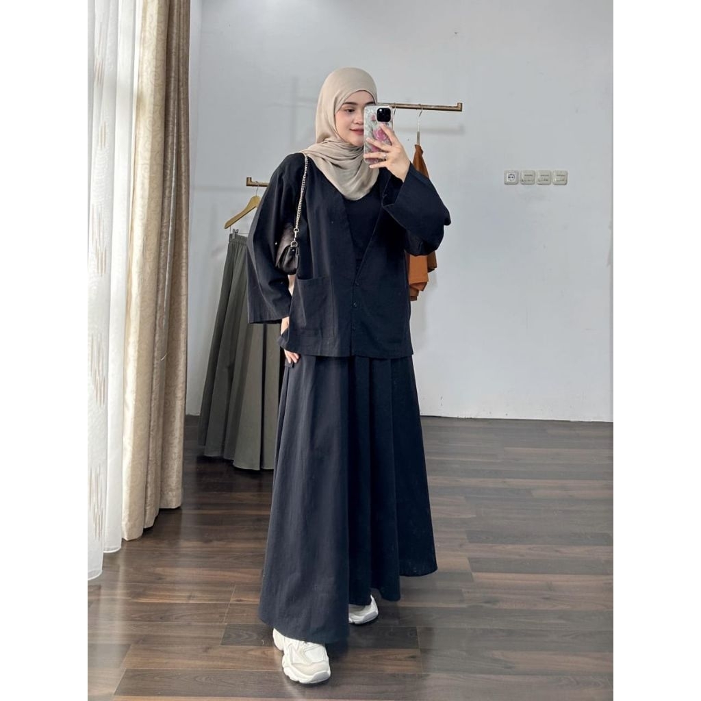 LINEN SET OUTER ROK setelan rok bahan linen premium