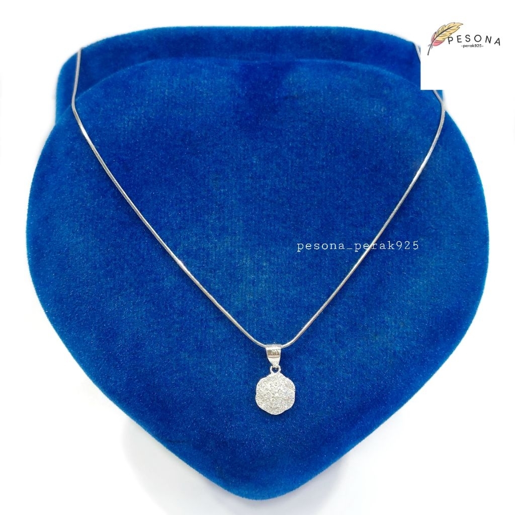 SET KALUNG PERAK ASLI 925 LAPIS EMAS PUTIH - LIONTIN BUNGA - PERHIASAN PERAK WANITA
