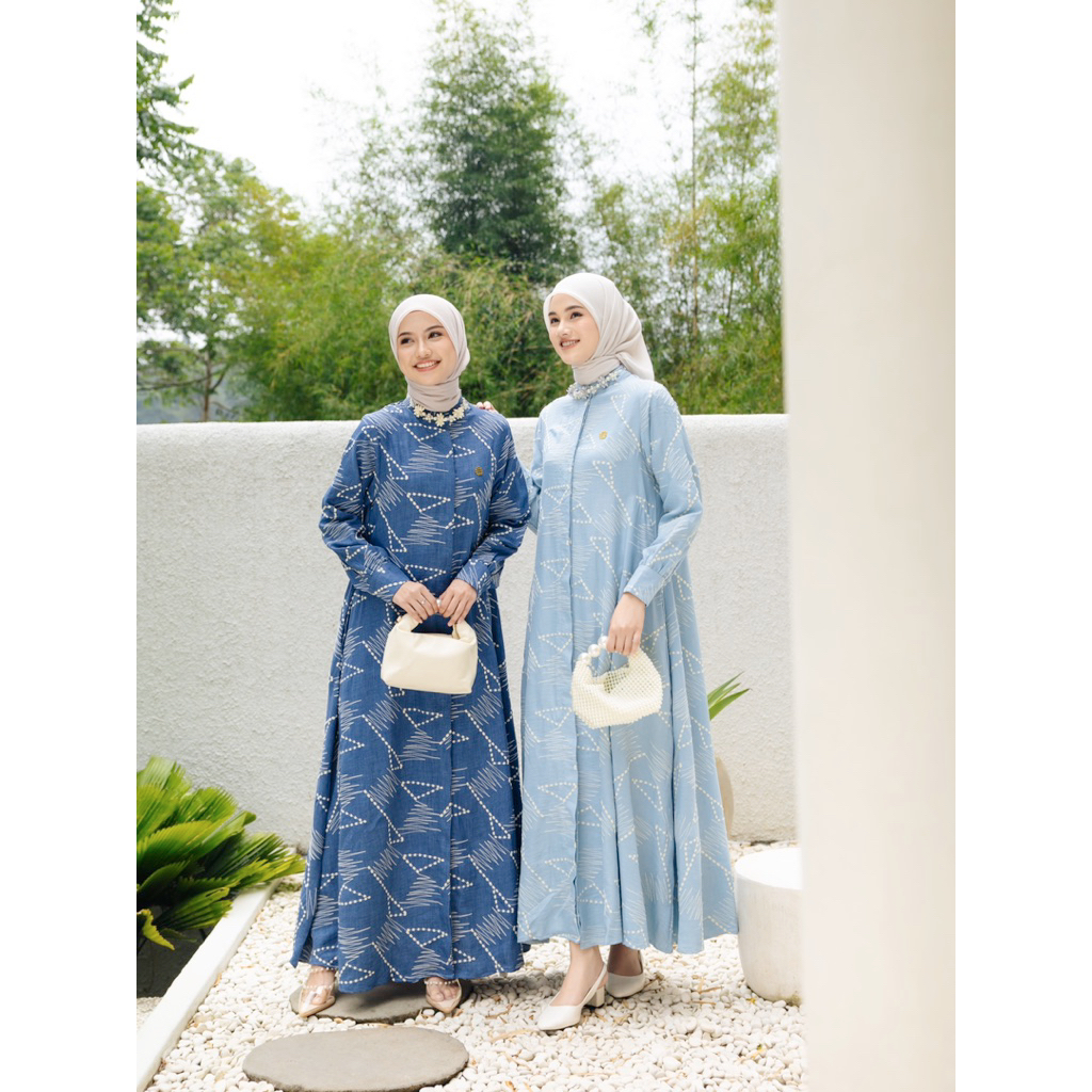 Womenwear - Kalula Dress/Dress Motif Timbul Wanita/Dress Kondangan/Gamis Denim/Gamis Mewah